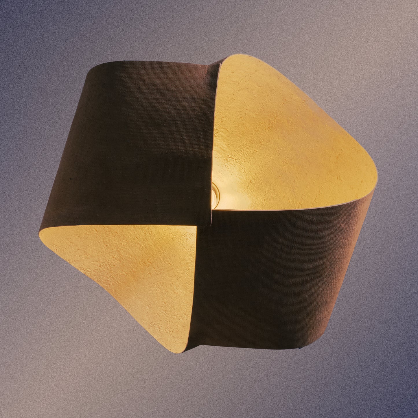 Luminaire évoquant les toit des bâtiments de l'architecture traditionnelle japonaise. Un luminaire artisanal en papier recyclé fabriqué à partir d'une seul feuille de épaisse et courbée.